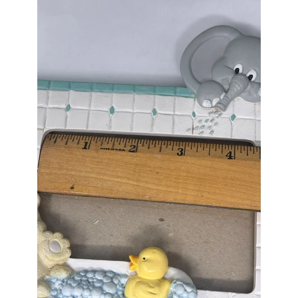 Vintage 1992 Burnes Baby Nursery Ceramic 3D Picture Frame Bath Time Elephant
